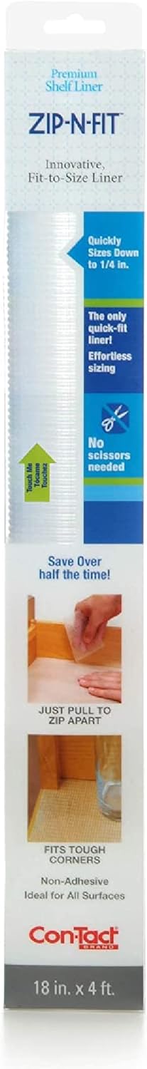 Con-Tact Brand Adhesive Zip-N-Fit Solid Grip Drawer 18" x 4', Ribbed Clear, 6 Count