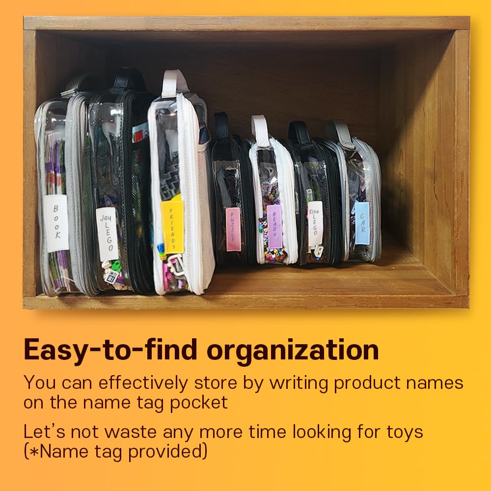 holay 4 Packs PVC Zippered Blocks Set, Toy, Clay, Board game Storage Organizer Case (Name Tag, Manual Pocket) (Gray, Small)
