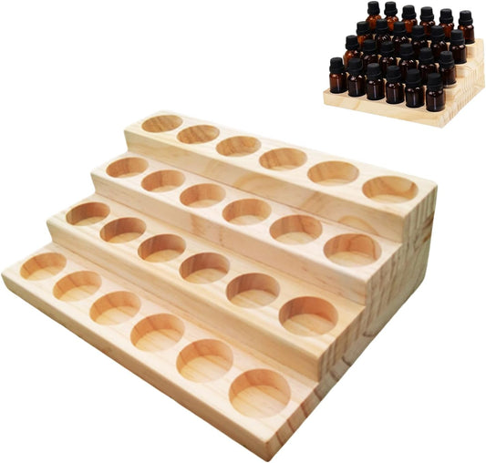 Essential Oil Display Stand 4 Tier Essential Oil Holder Solid Wood Essential Oil Rack for 24 Bottles Tabletop Display Holder Bottle Organizer for 5-20ml Bottles Display for Essential Oils