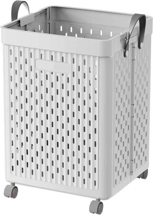 UAK Laundry Basket with Wheels, Collapsible Plastic Laundry Hamper with Handle, Foldable Laundry Basket Organizer for Laundry and Bathroom (Soft Gray, XXL)