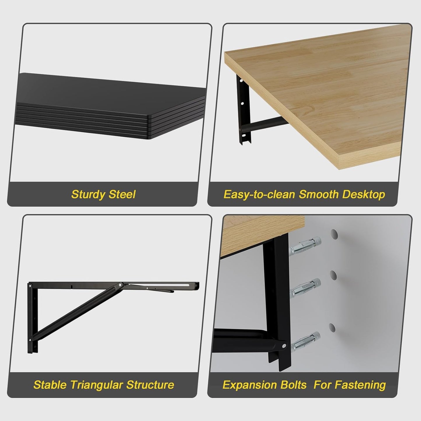 Wall Mounted Folding Workbench, 47.2 x 22.8-inch Heavy Duty Foldable Work Table, Large Surface, Collapsible Desk for Workshop, Garage, Office, Home, Holds Up to 550 lb