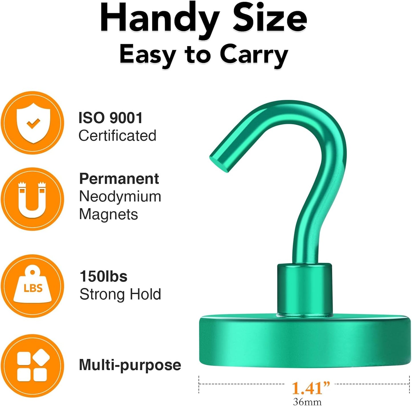 MIKEDE Magnetic Hooks Heavy Duty, 170LB Strong Magnet with Hook for Fridge, Super Neodymium Extra Strength Industrial Hooks for Toolbox, Cruise, Grill(Green,10 Pack)