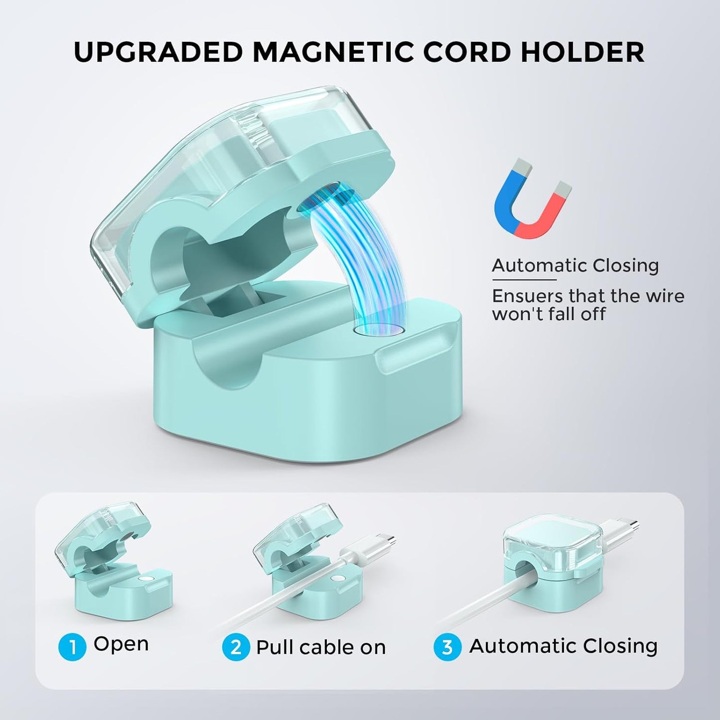 AhaStyle Magnetic Cable Organizer [1s Lock] 6 Pack Cord Cable Holders Clips Strong Adhesive Cable Cord Keeper [Smooth Adjustable] Hide Wire Cord Organizer for Nightstand Kitchen Car Office (Blue)