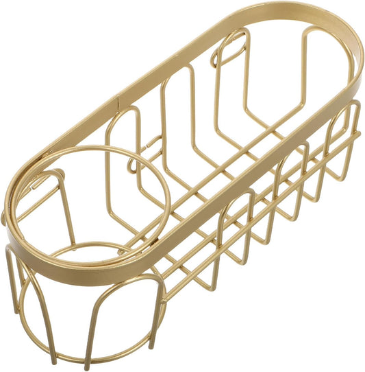 Toyvian Kitchen Sink Sponge Holder Basket with Moisture Control Easy No-Drill Installation Multifunctional Brush Drying Rack Golden Organizer for Cleaning Tools
