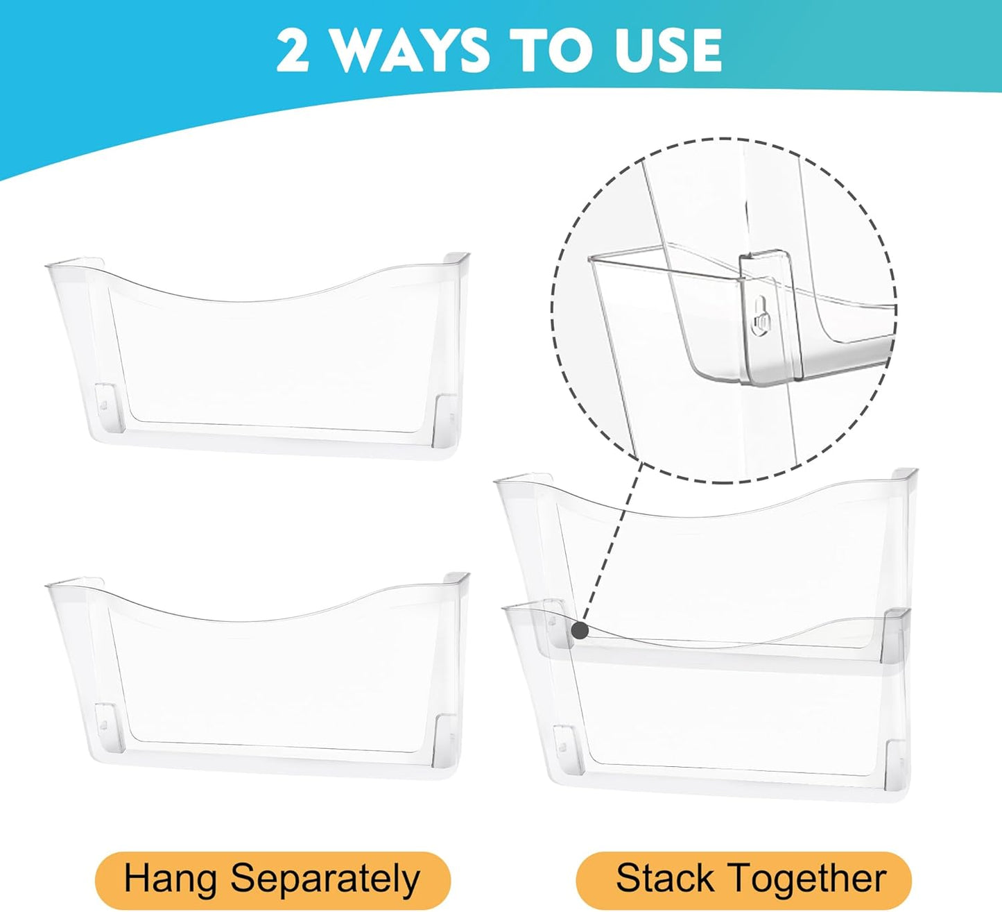 EASEPRES 4 Pack Clear Single Pocket Hanging File Organizer, Plastic Wall Mount Paper Mails Magazines Holder, Mounted Folder Bins for Office, School and Home, 13.85x3.14x6.88 inches