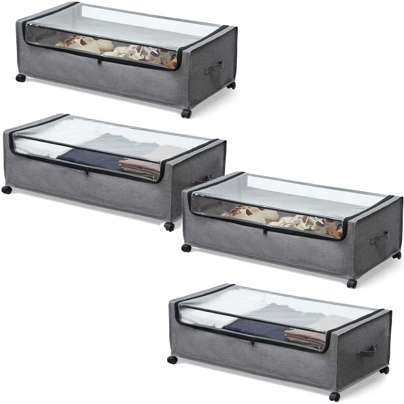 4-Packs Under Bed Storage with Wheels, Under The Bed Storage Drawers On Wheels, Rolling Underbed Drawers, Lockable, Heavy Duty, XXXXL Size 90L