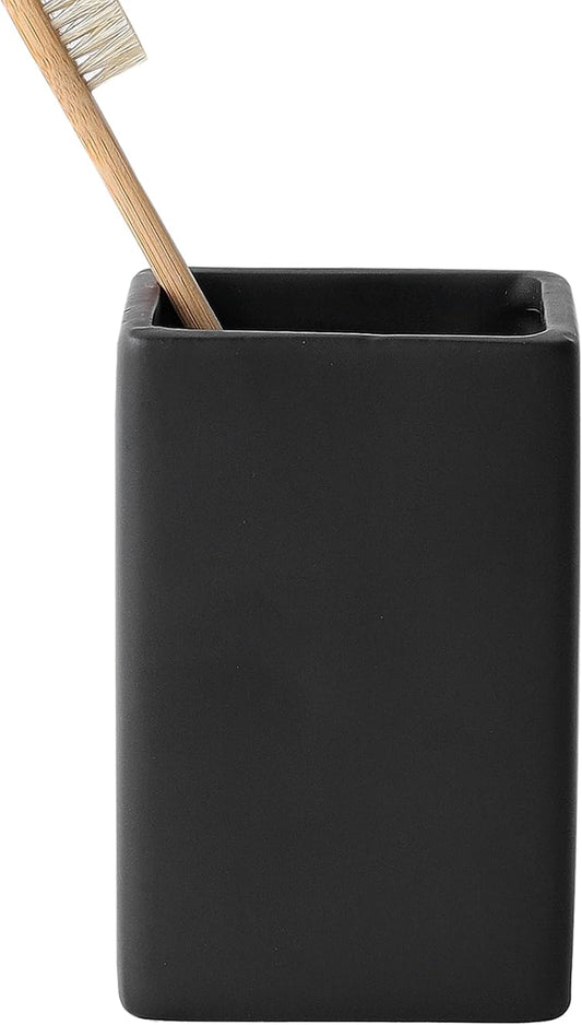 Ceramic Black Square Toothbrush Holder for Bathrooms - 1 Cup Square Toothbrush Toothpaste Holders, Bathroom Tumbler Cup Reusable Toothbrush Mouthwash Cup, Bathroom Counter Organizer.