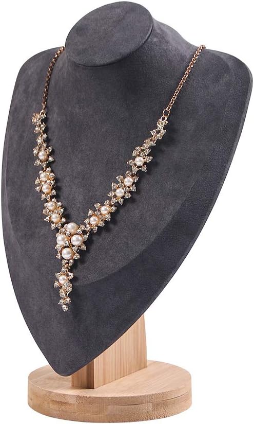 Coward Velvet Necklace Display Stand For Show Bamboo Chain Jewelry Model Bust Holder(gray velvet, 11.4")