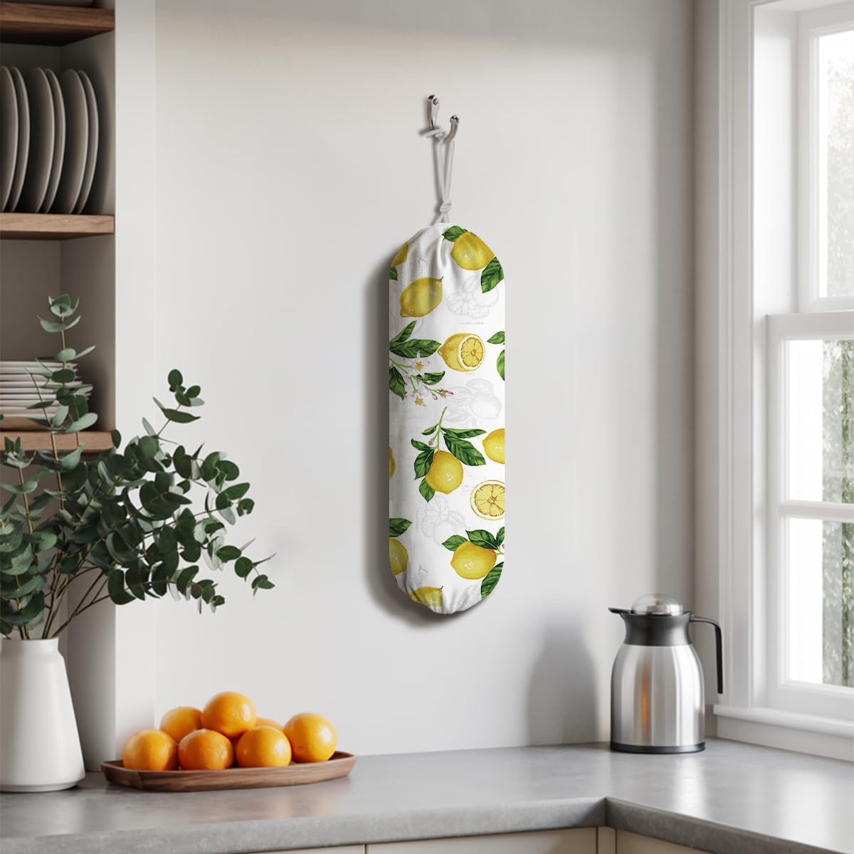 Lemon Plastic Bag Holder, Lemon Fabric Grocery Bag Dispenser, Wall Mount Washable Shopping Bags Carrierfor Home Kitchen, Housewarming Gift, Kitchen Pattern Garbage Bags 62