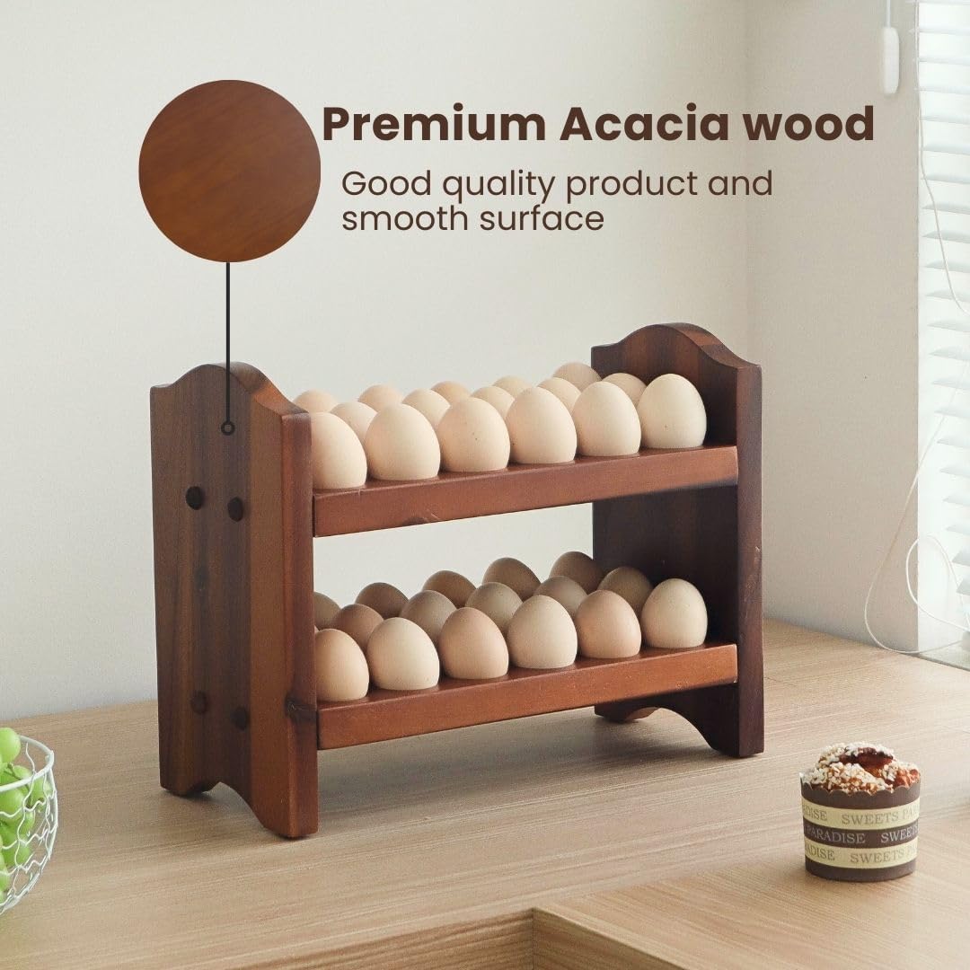 Egg Holder Countertop, Egg Storage and Egg Container for 36 Eggs, Fresh Egg Holder Countertop, Stackable Shelf Display Holder for Kitchen,Cute Egg Holder with Rustic Style, Light Brown