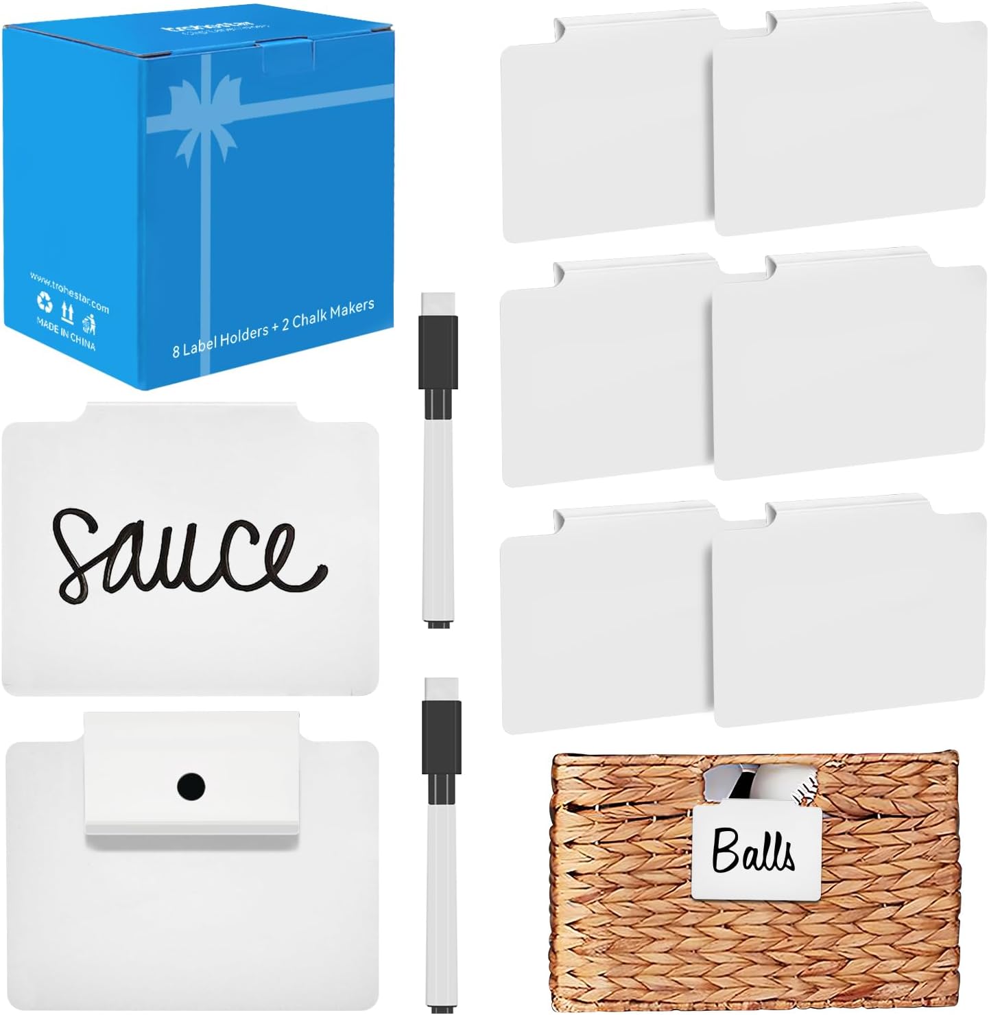 Metal Basket Bin Label Clip (White, 8 Metal Label Clip)