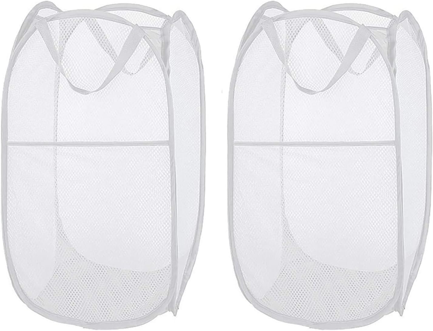 Larpur Pop Up Laundry Hampers, Portable Mesh Laundry Baskets, Collapsible Clothes Laundry Bin for Bedroom, Travel, Bathroom, College Dorm, White - 2 Pack
