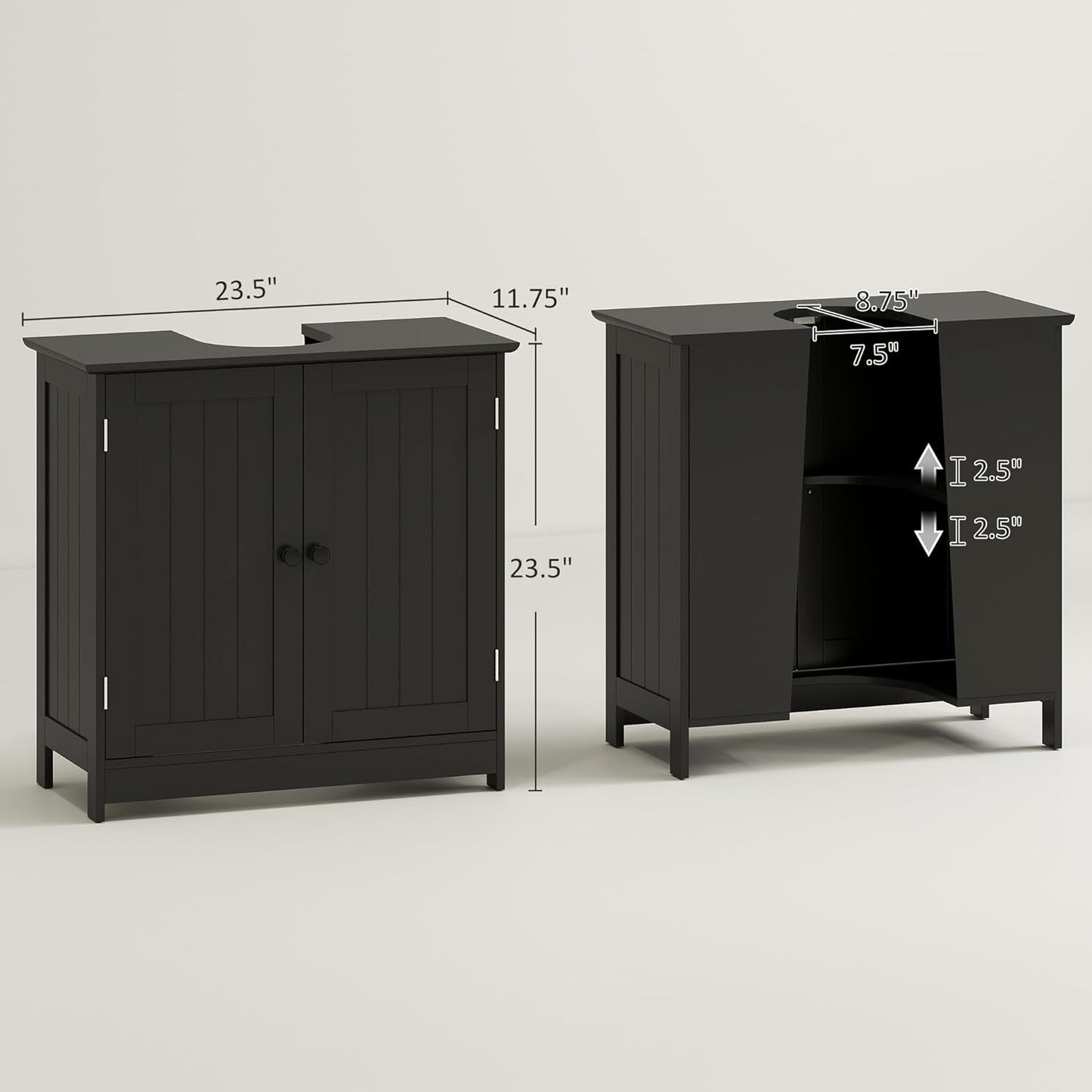 HOMCOM Under Sink Bathroom Cabinet with 2 Doors and Shelf, Pedestal Sink Bathroom Vanity Cabinet, Black