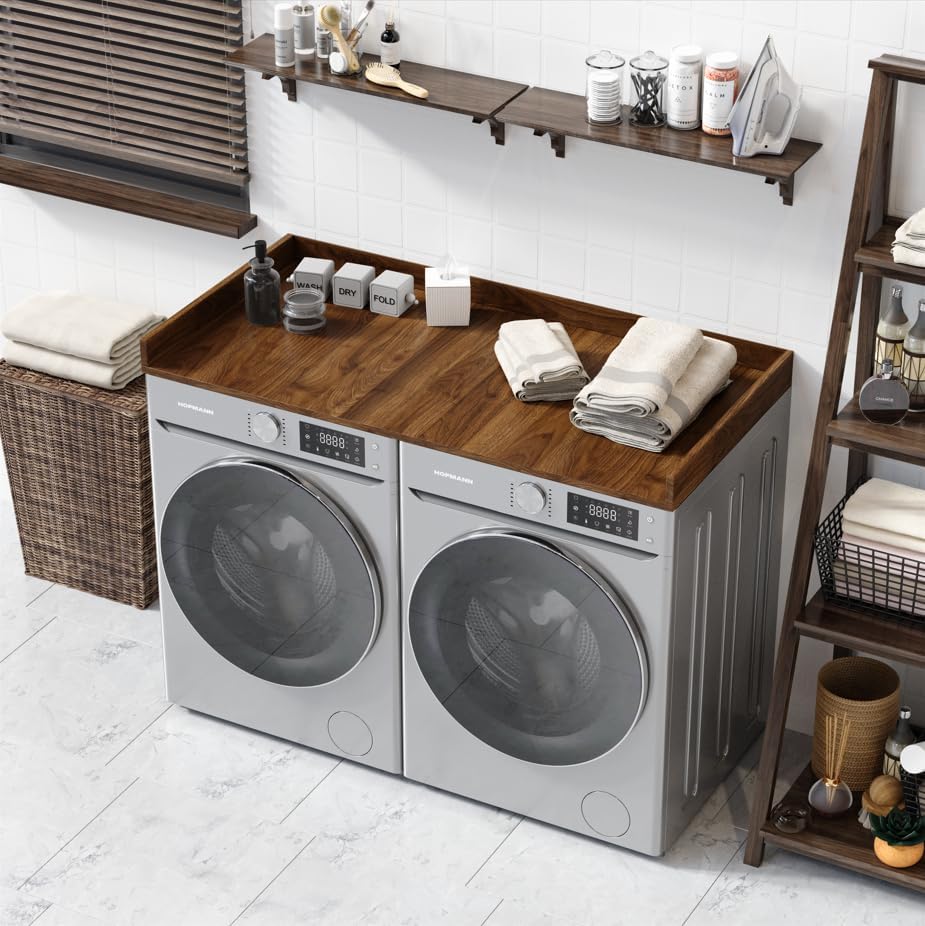 OfficeSimpli Washer Dryer Countertop, Made in USA, Non-Slip Pads, Laundry Room Wood Topper, Washer Dryer Cover for Top, Laundry Guard, Laundry Countertop (California Walnut, Standard (27.5" x 54"))