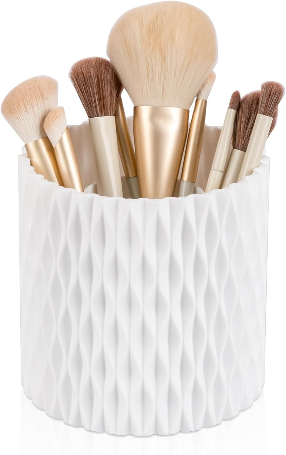 Anyoifax Makeup Brush Holder Organizer 360°Rotating Make Up Brushes Container for Vanity, Spinning Cosmetics Storage Cup, Ripple White