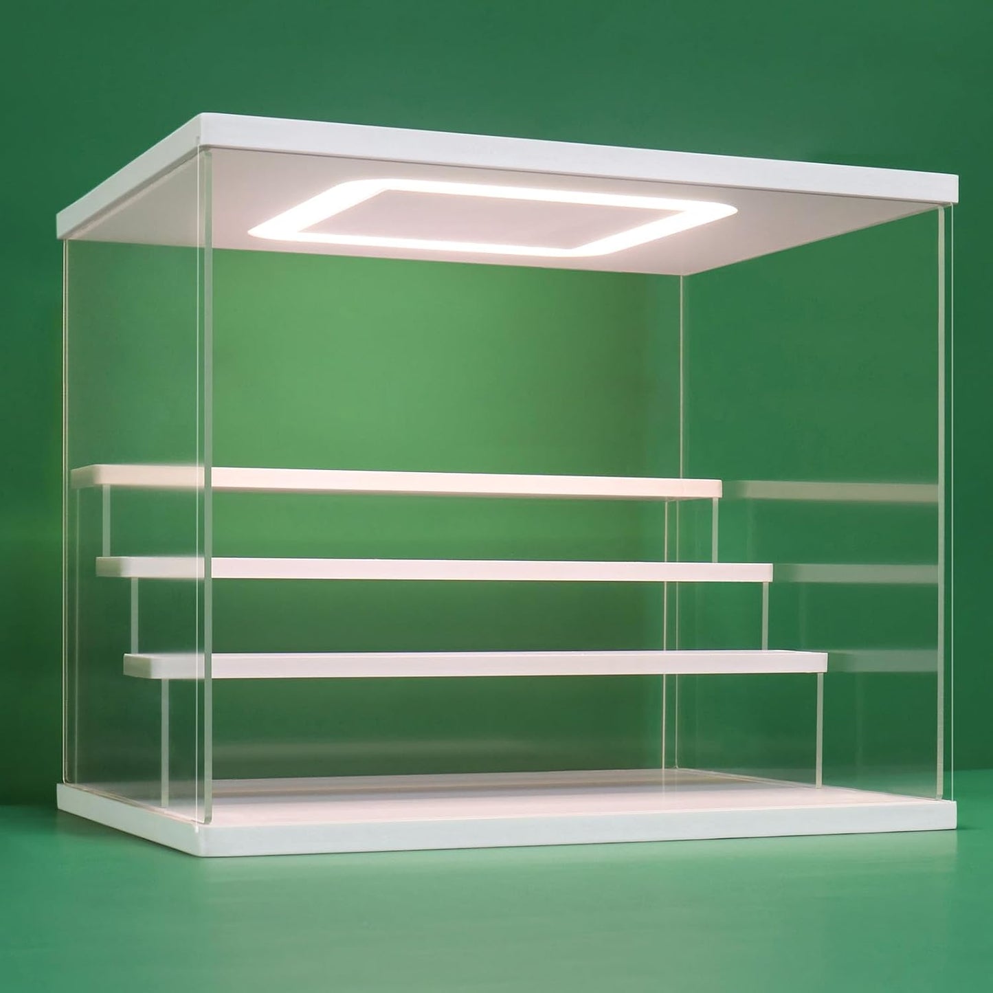 NONEMEY Clear Acrylic Display Case Stand with LED Light 2/3/4/5/6 Tier Storage Box Showcase Dustproof Organizer Box for Collectibles (White 4Tier 12.4*9.6*10.4inch)