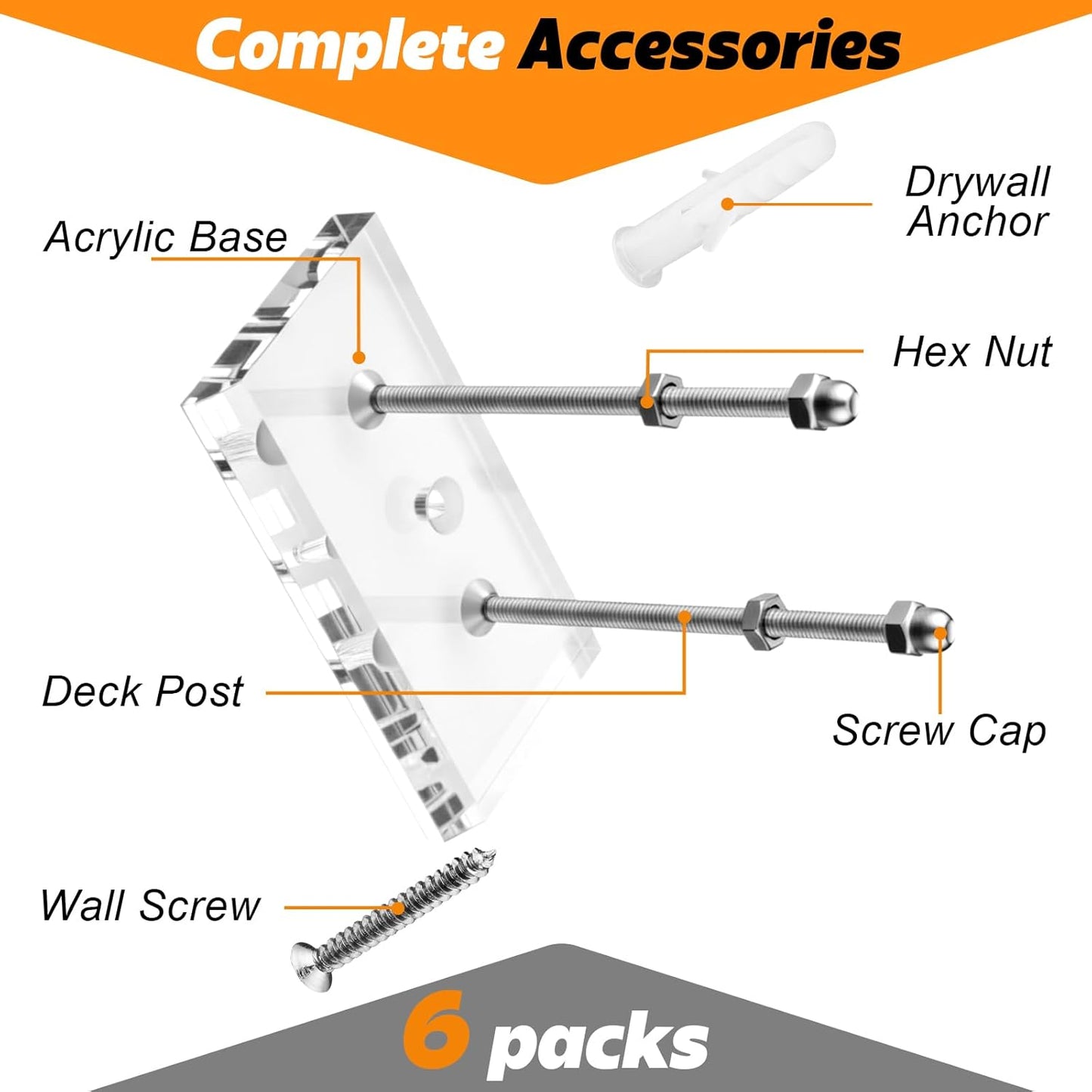 6 Pcs Skateboard Wall Mount Clear Acrylic Floating Skateboard Hanger for Skate Board Deck Display Storage with Installation Screws