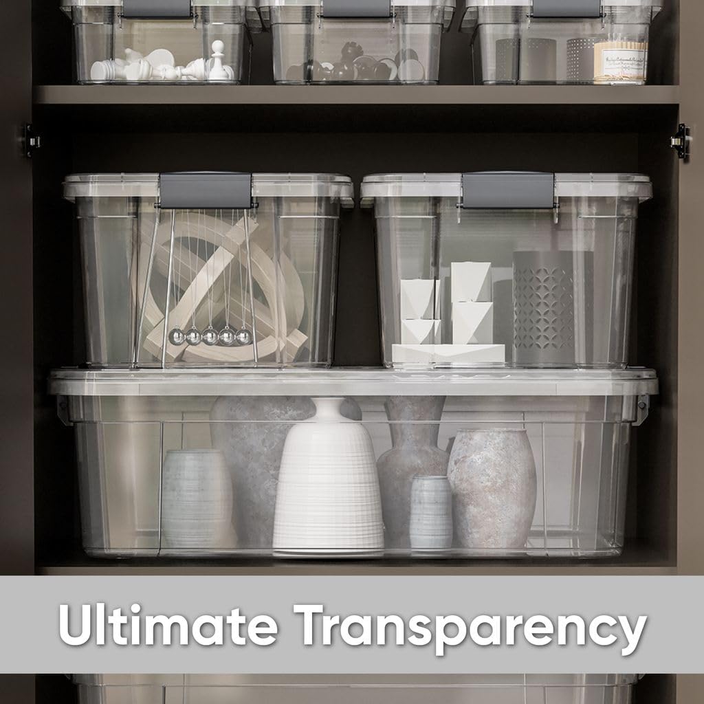Superio Clear Storage Boxes with Lids, 8.75 Quart Plastic Container Bins for Organizing, Stackable Crates, BPA Free, Non Toxic, Odor Free, Organizers for Home, Office and Dorm, 6 Pack