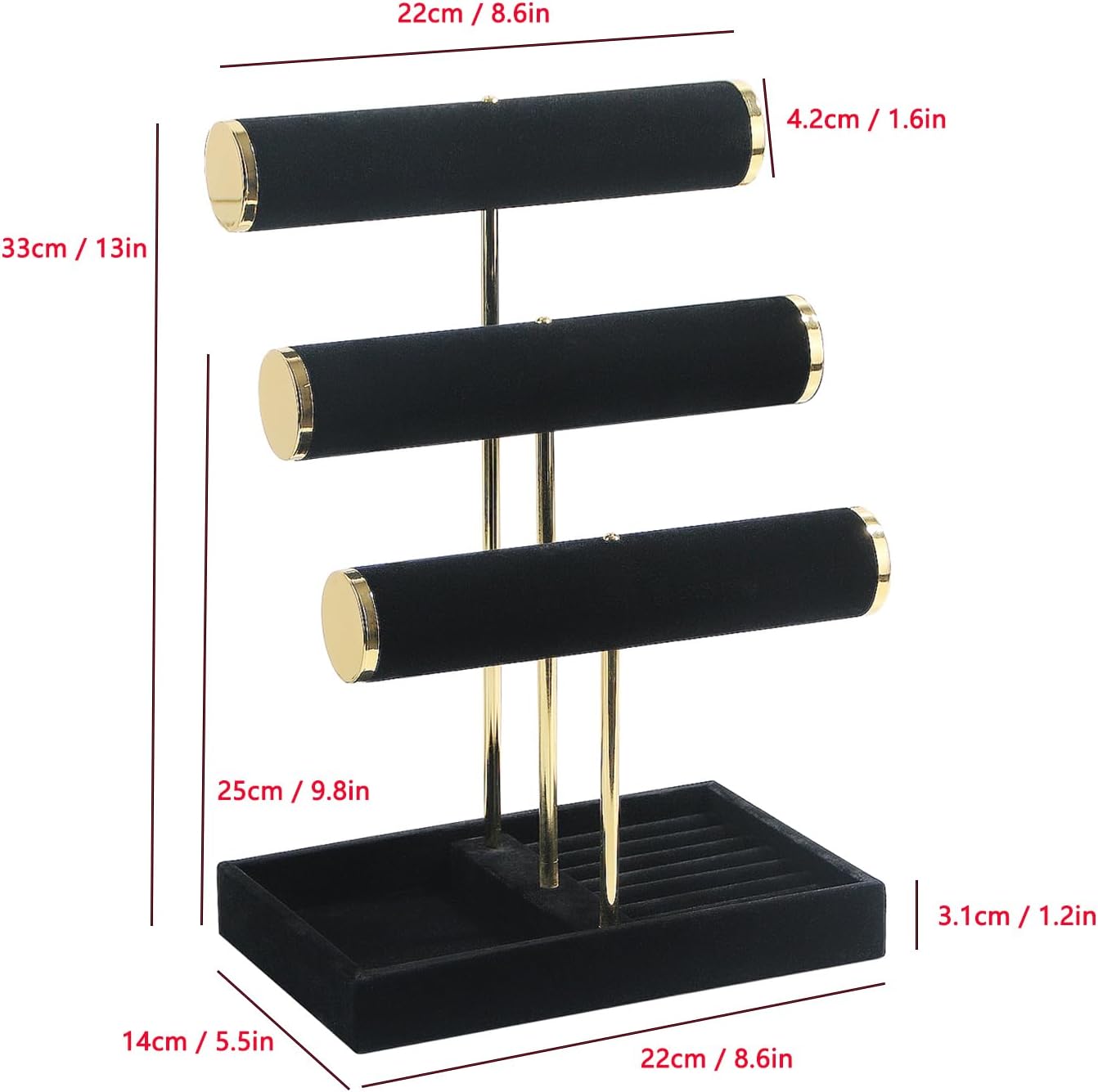Bracelet Holder, 3 Tier Bracelet Display Holder, Detachable Velvet Jewelry Holder Organizer for Necklace, Watches, Bangle, Scrunchie (Black，3 Tier)