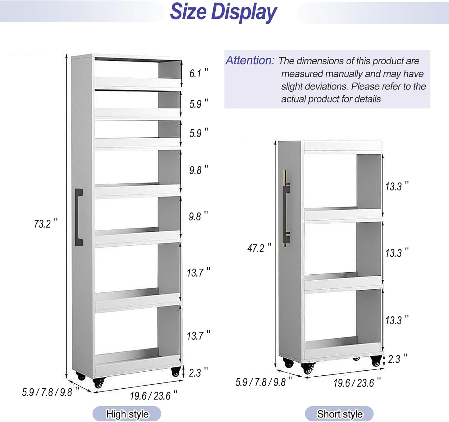 7-Tier Slim Storage Cart, Wooden Rolling Pantry Cabinet with Wheels, Narrow Shelf Organizer for Kitchen, Bakers Rack, Dining Room, Closet, Small Spaces Warm White 47.2" H*5.9" W*16.9" D