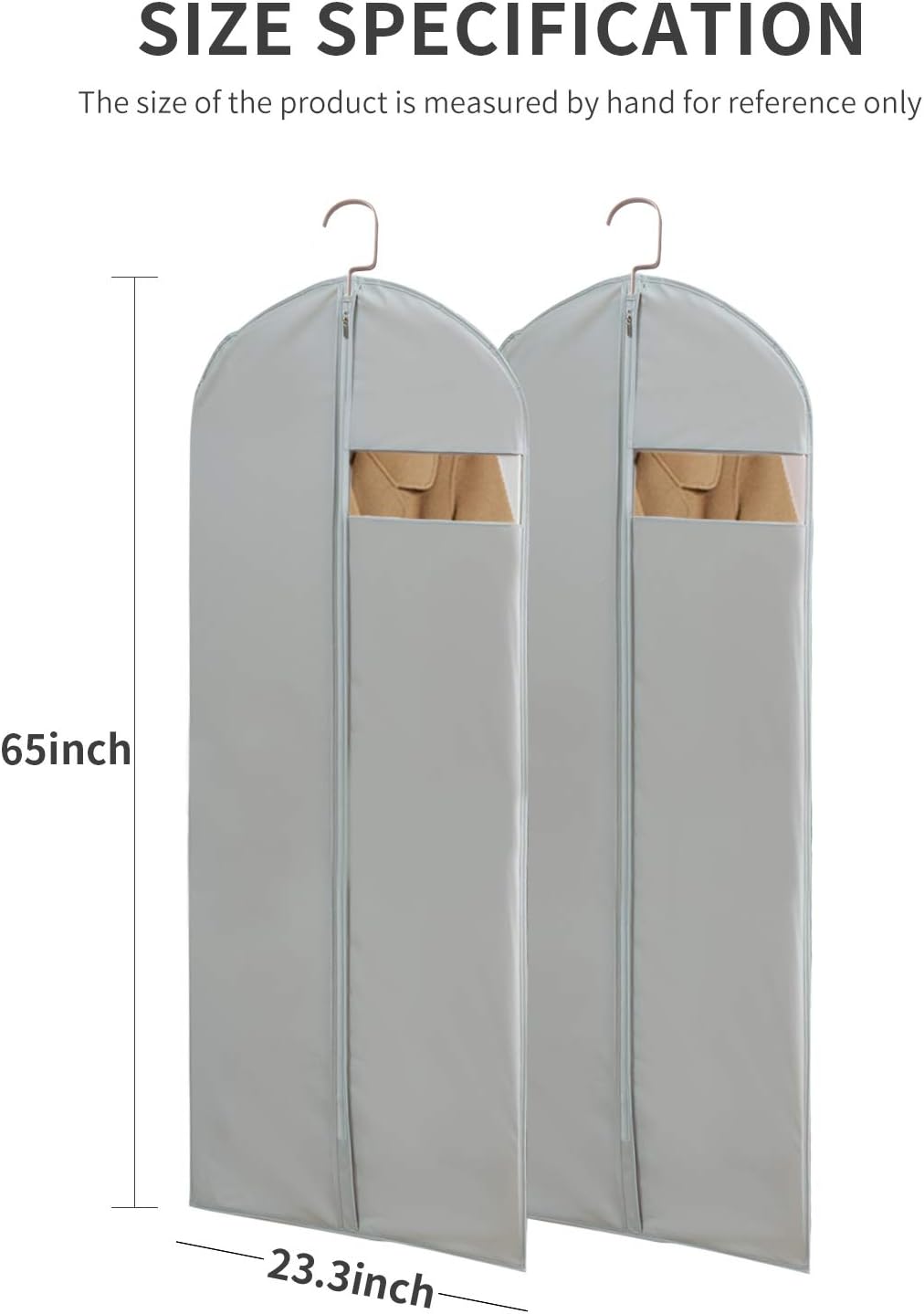 Dress Bags for Gowns Long, 65'' Long Dress Clear Garment Bag(Set of 2, 23.3'' X 65'')