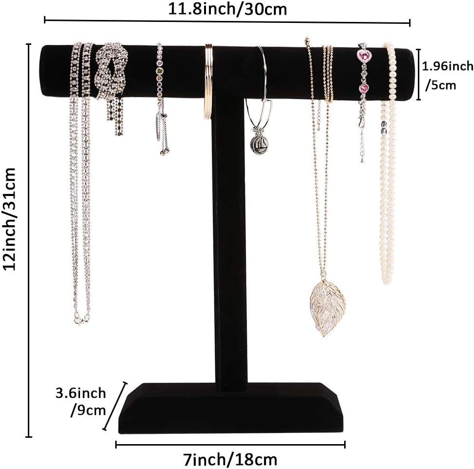 Barelove Jewelry Stand Display 1 Tier, Black Velvet T-Bar Bracelet Watch Bangle Necklace Holder for Organization Showcase or Store Display