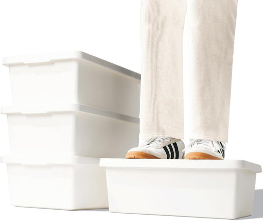 15 Quart White Storage Bins with lids,Office stackable Plastic Boxes Set of 4,Garage organization Storage Box with handle for Organizing Snacks, Crafts, Legos, Tools,books (white, 4L)