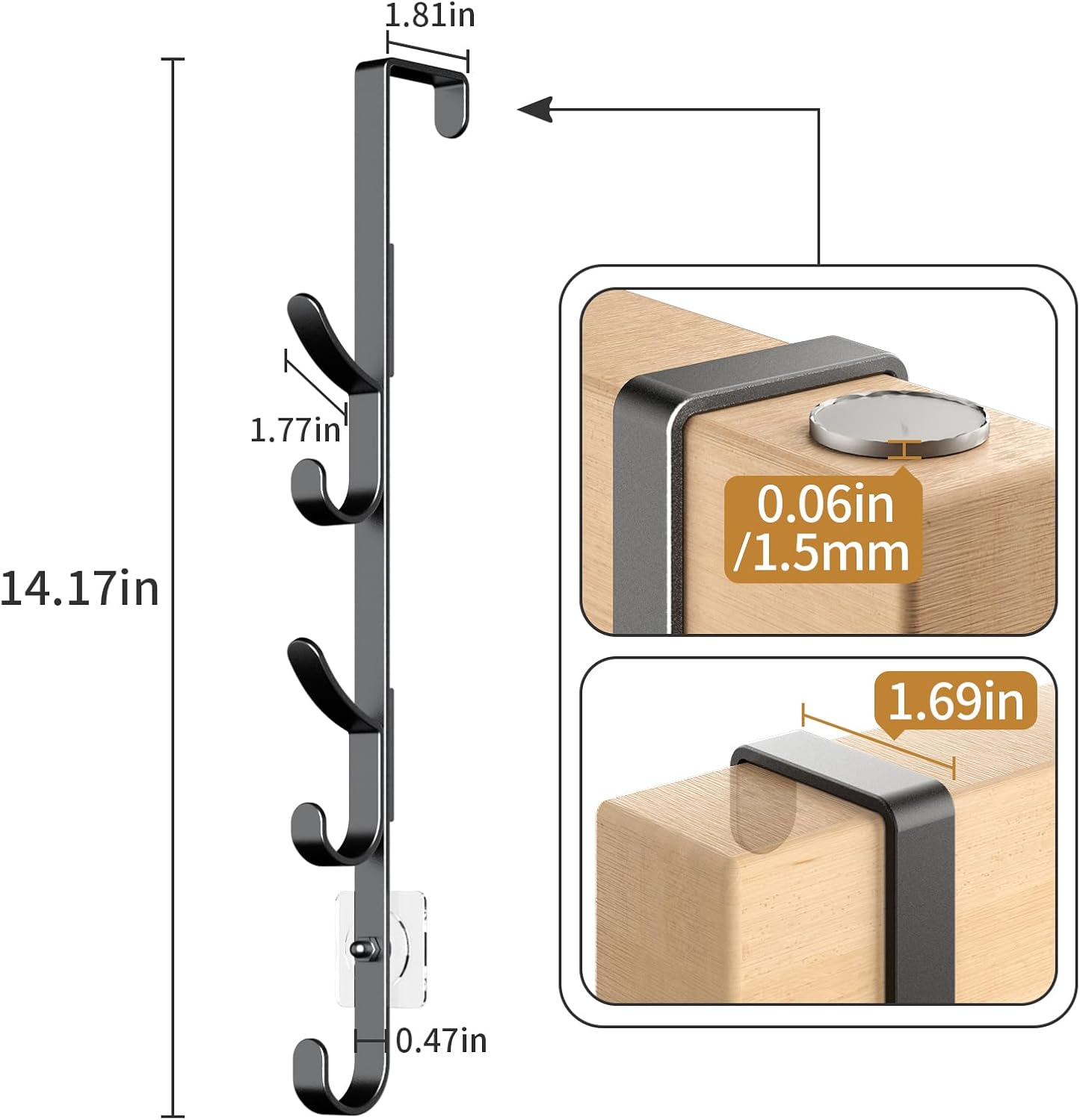 Over The Door Hooks, Metal Door Hooks for Hanging, Over The Door Purse Organizer for Coat Hanger, Back of Shower Door for Hanging Towel Rack Clothes, Hat, Bathroom, Closet (Black-3Packs)