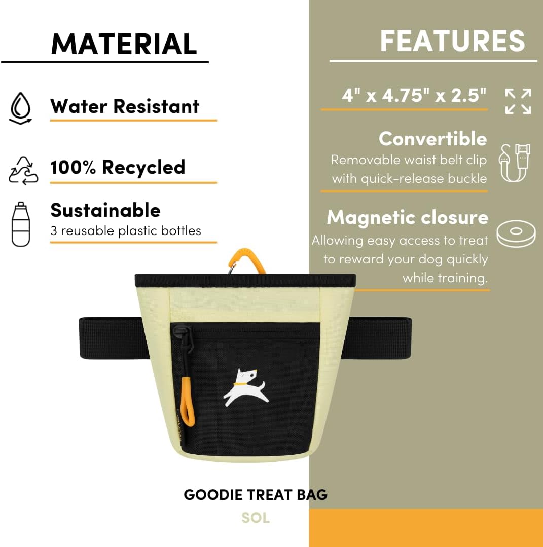 OllyDog Goodie Treat Bag, Dog Treat Pouch, Waist Belt Clip for Hands-Free Training, Magnetic Closure, Dog Training and Behavior Aids, Three Ways to Wear (Sol)