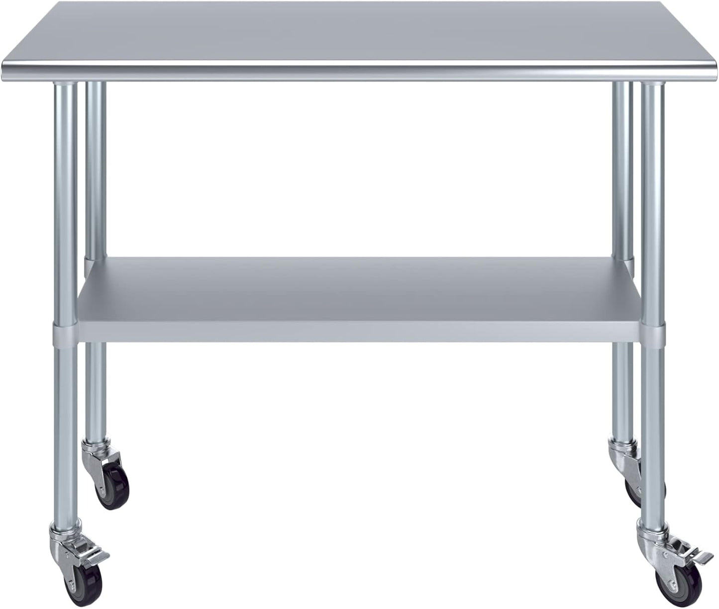 AmGood 18" x 48" Stainless Steel Work Table with Casters | Heavy Duty Metal Utility Table On Wheels | Kitchen Island Cart