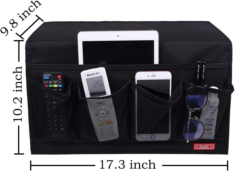 Bedside Storage Organizer - 6 Pockets, Table Cabinet Caddy for Remotes, Phone, Glasses (Black)