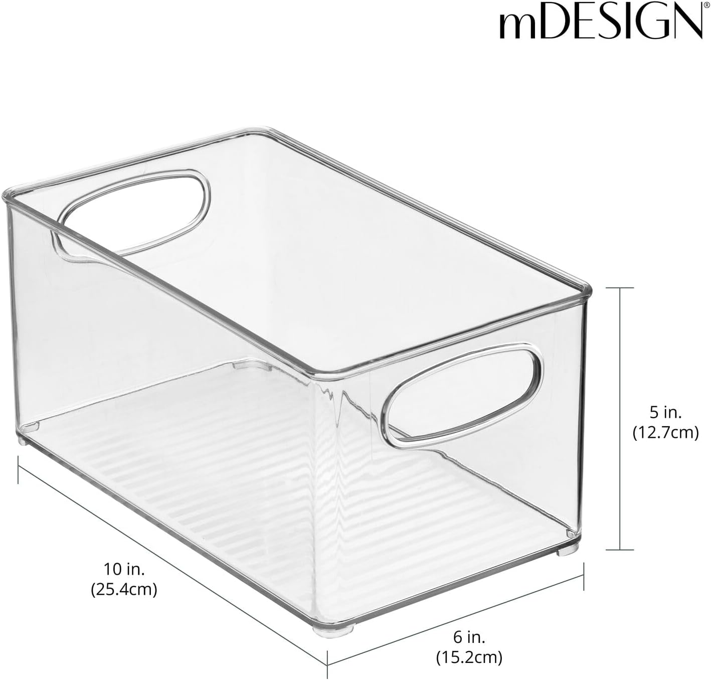 mDesign Plastic Home Closet Organizer - Basket Storage Holder Bin w/ Handles for Bedroom, Bathroom, Cabinet Shelves, Entryway, and Hallway - Holds Sweaters, Purses - Ligne Collection - 8 Pack - Clear