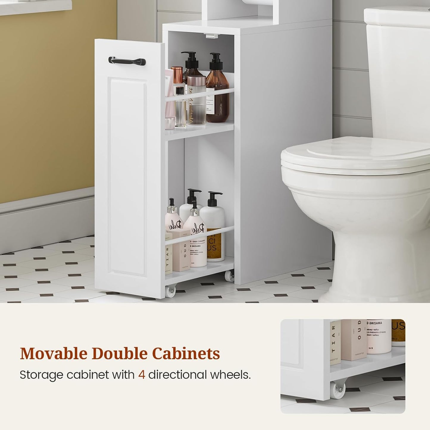 Over The Toilet Storage Cabinet with Pulley Small Bathroom Storage Cabinet, Space Saver W/Adjustable Shelf & Glass Doors for Bathroom, Restroom, Laundry (Frosted Mirror-Type B)
