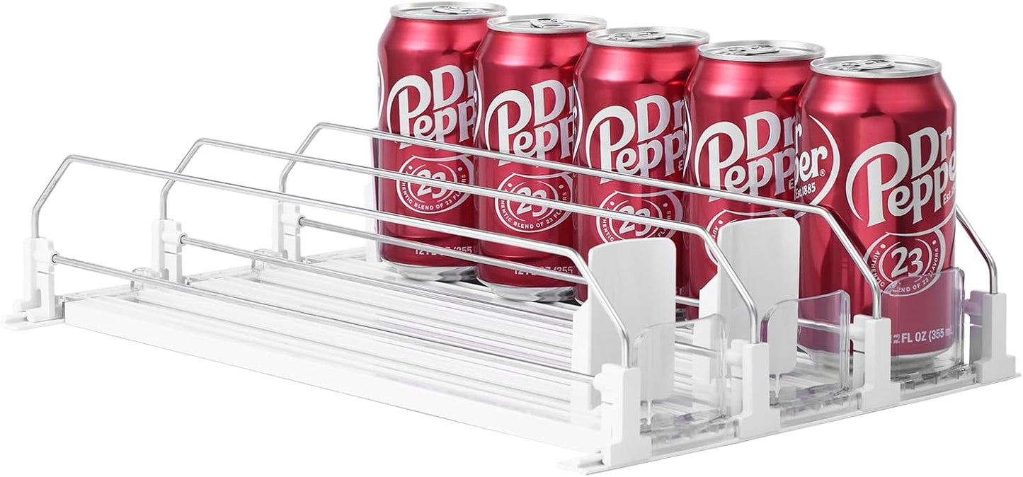 Drink Organizer for Fridge-White Automatic Pusher Glide,12oz 16oz 20oz-Soda Dispenser for Fridge-Holds up to 15 Cans