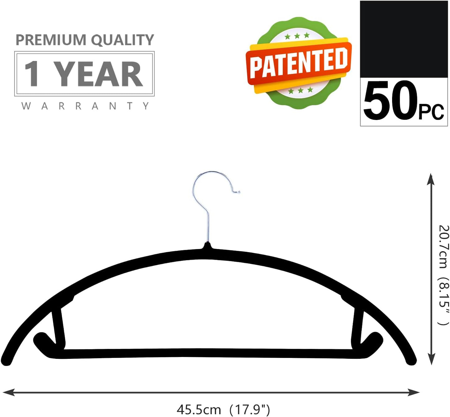 MIZGI Premium Velvet Hangers 50 Pack Heavyduty- Non Slip No Shoulder Bump Suit Hanger - Chrome Hooks,Space Saving Clothes Rounded Shape for Coat,Sweater,Jackets,Pants