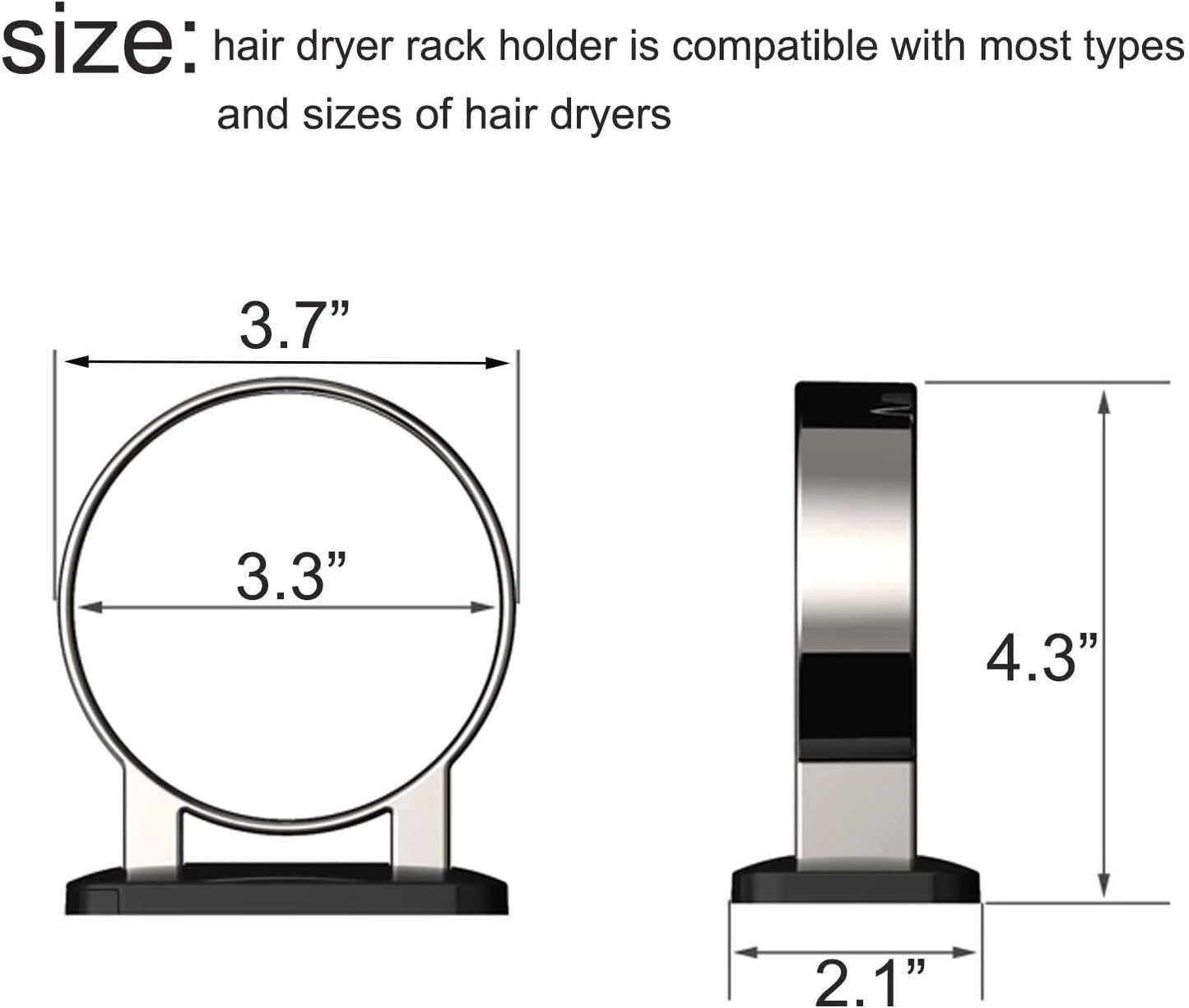 Hair Dryer Holder, Bathroom Blow Dryer Stand, Hair Care Tools Holder Wall Mount, Styling Tool Organizer for Hair Dryer - Extra Large Rim (Black, L 3.7”×W 2.1”×H 4.3”)