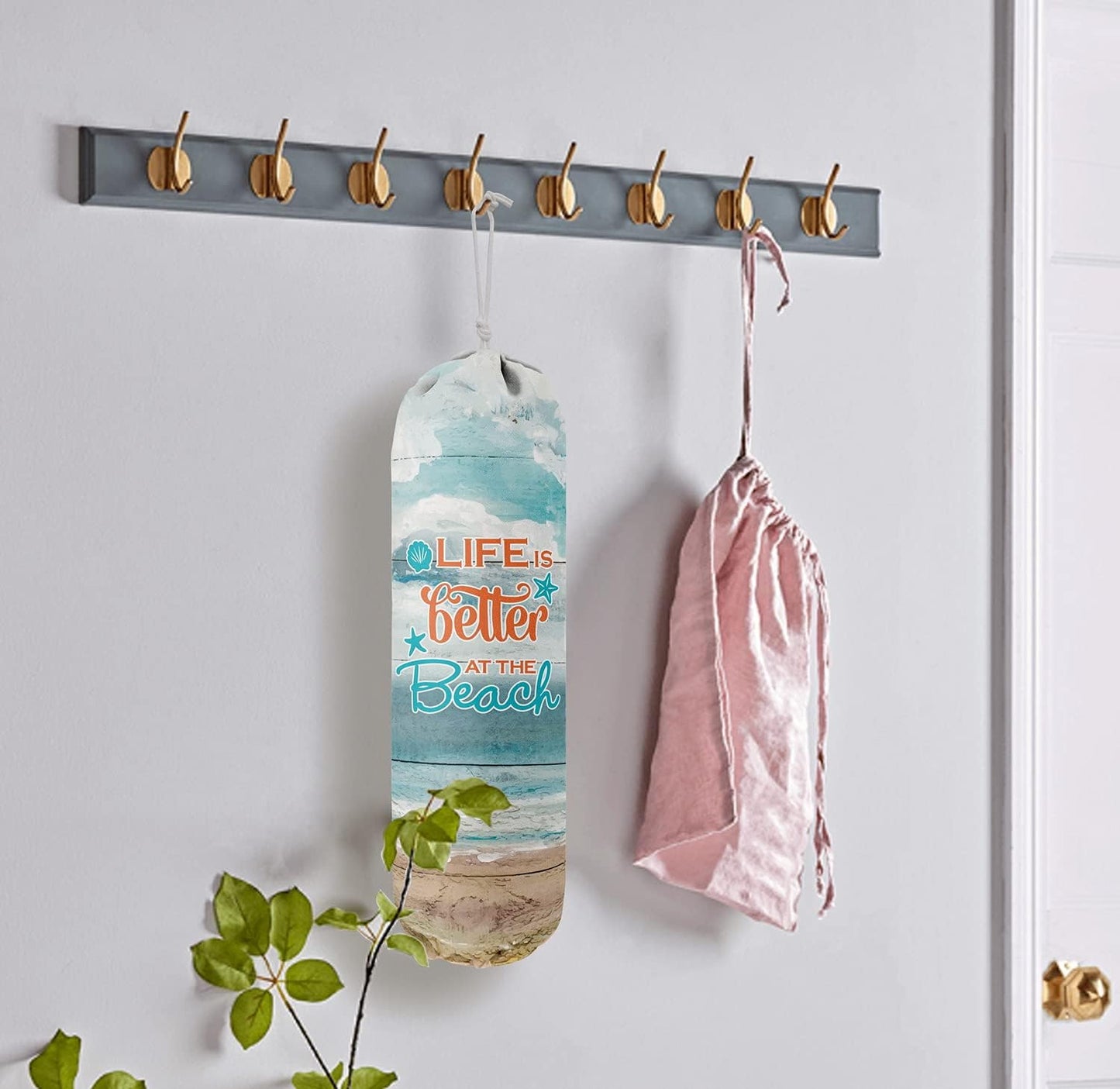 Life is Better at The Beach, Grocery Bags Holder Organizer for Shopping Bags，Wall Mount Plastic Bags Storage Container Dispensers, Gift for Women Mother Grandmother Friend