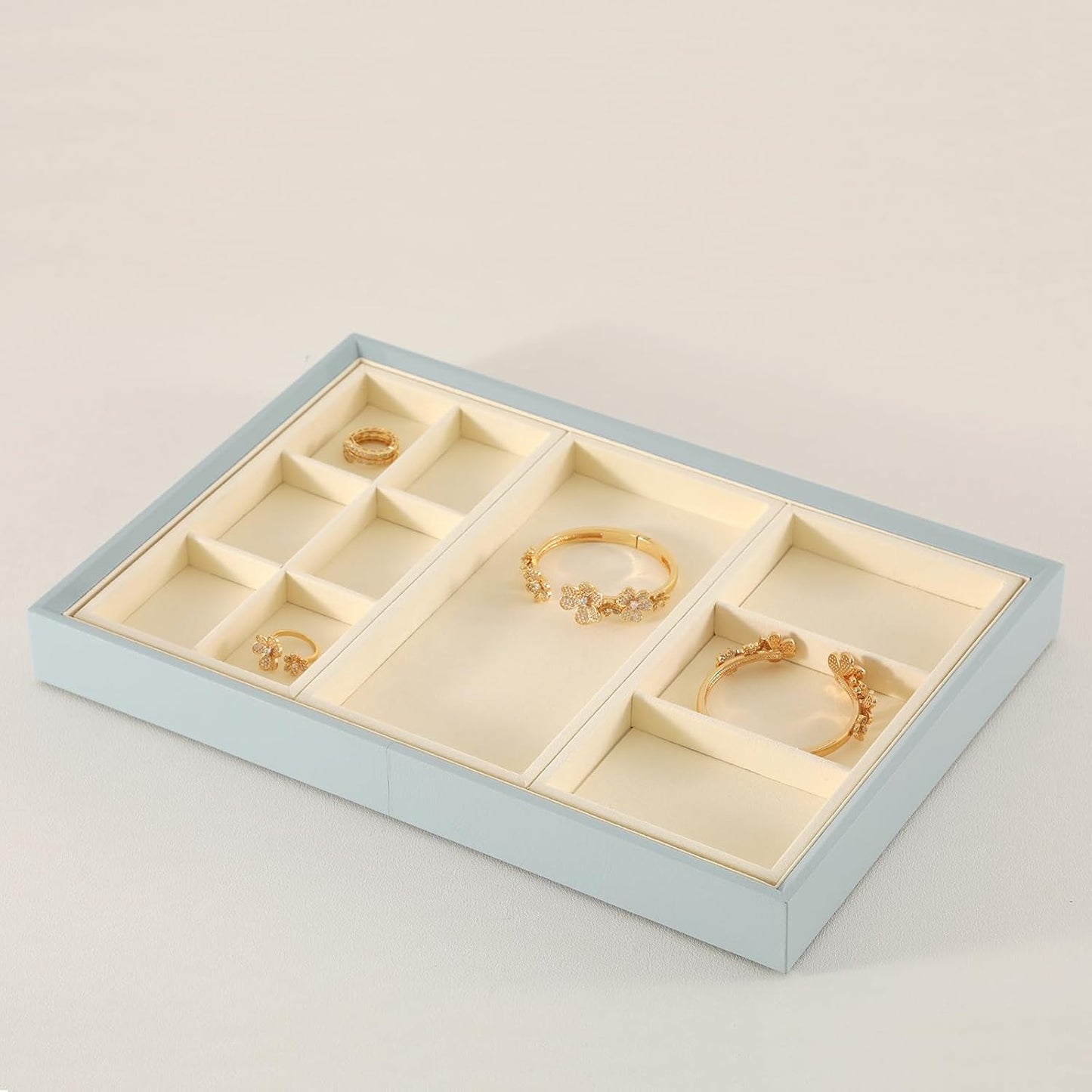 Dark Blue Jewelry Display Tray Ring Necklace Earring Bangle Organizer Multifunctional Storage Case for Jewelry Showcase (Long Empty Tray(beige))