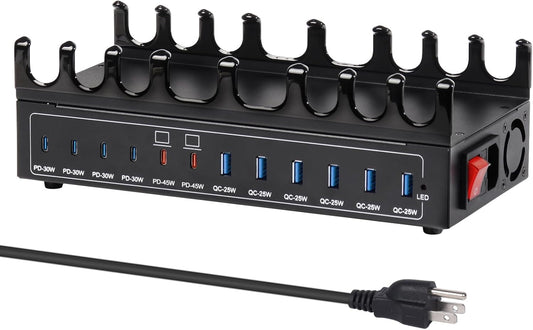 360W Charging Station for Multiple Devices, 12-Port USB C Charging Station with Dual 45W PD PPS Port, Multi Device Fast Charger Dock for MacBook Pro Laptop, iPhone, iPad, Tablet, Android Cell Phone