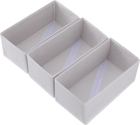 Socks Drawer Organizer Set of 3 Pack Raw White, 11' Small Fabric Underwear Dividers, Closet Cabinet Dresser Storage Boxes for Panties Bra Stockings Leggings