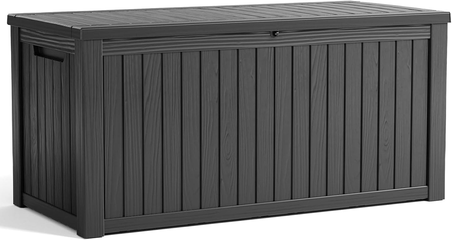 200 Gallon Resin Deck Box, Lockable Patio Outdoor Storage Box for Furniture, Garden Tools and Tools Storage, Waterproof Outside Storage Boxes - Black