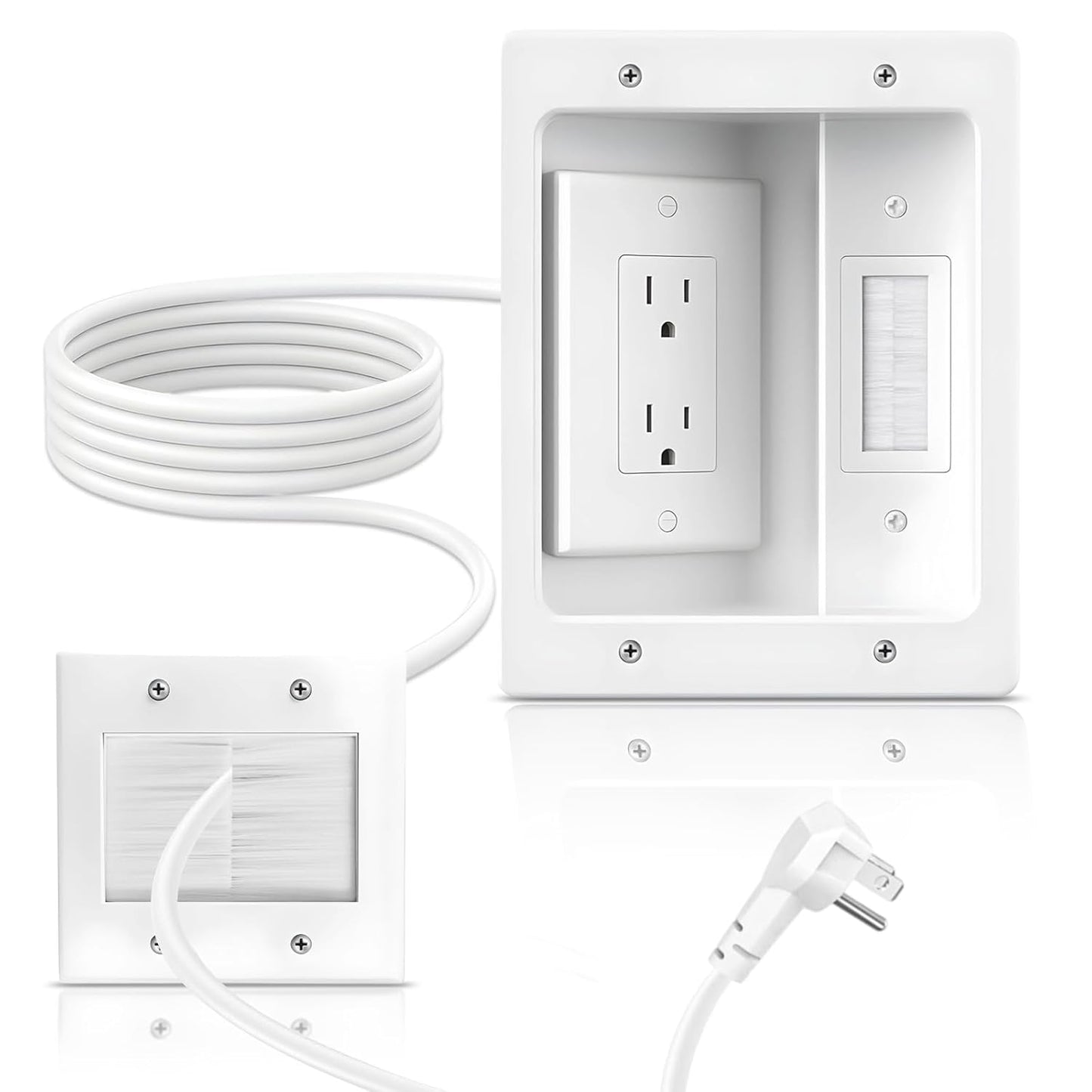 in Wall Cable Management Kit with Recessed Tv Outlet Box-Two-Hole Socket, 9ft Cord,Tv Cable Hider Wall Kit Hider Box Fits All Plugs, Easy, Safe Cable Management