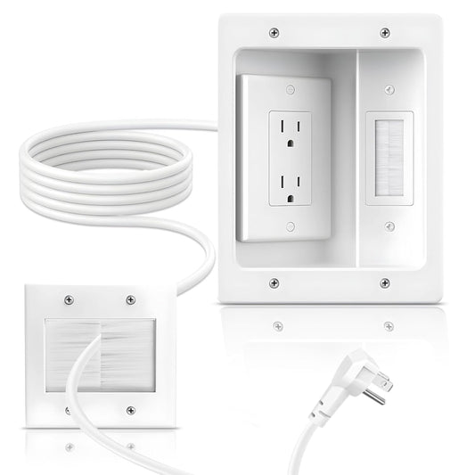 in Wall Cable Management Kit with Recessed Tv Outlet Box-Two-Hole Socket, 9ft Cord,Tv Cable Hider Wall Kit Hider Box Fits All Plugs, Easy, Safe Cable Management