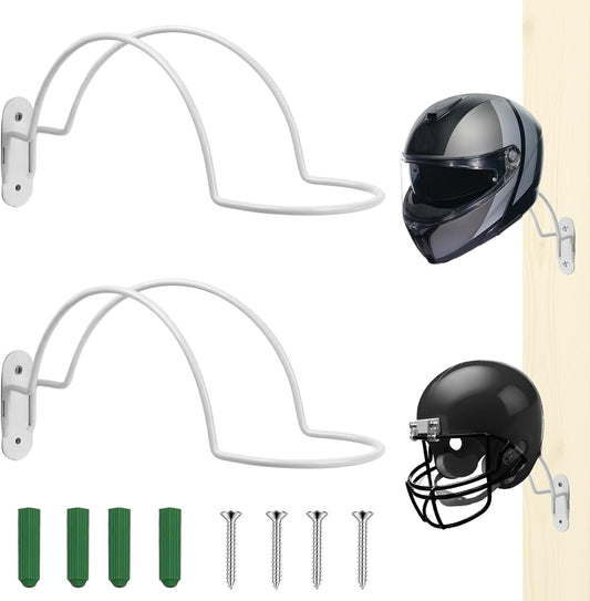 2 Pcs Helmet Rack Hanger Wall Mount Display, Helmet Holder Hooks Wall Mount for Equestrian Motorcycle Hat - White