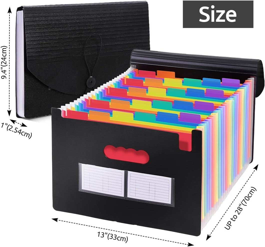 SKYDUE Accordion File Organizer with 26 Pockets & Label Stickers, Expanding File Folders Fit for A4 & Letter Size Paper, Multi-Functional Document Organizer for Home & Office File Management