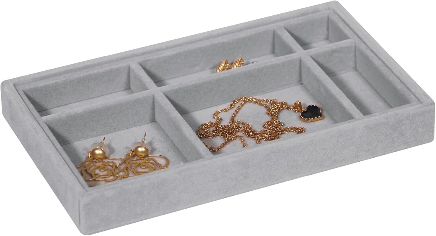 DIOMMELL 12 Pack Stackable Velvet Jewelry Trays Organizer, Jewelry Storage Box Display Trays Showcase Holder Closet Dresser Drawer Organizer for Earring Necklace Bracelet Ring Accessary, Grey