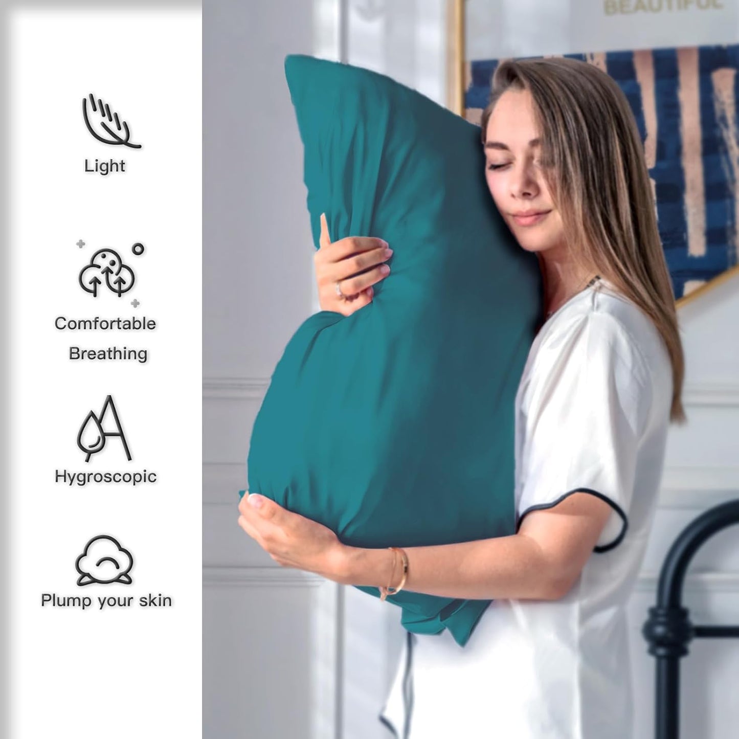 Mulberry Silk Pillow Cases for Hair and Skin Queen Size Silk Pillowcase with Zipper Soft Breathable Smooth Cooling Satin Silk Pillow Covers for Sleeping (Teal,20"X 30",1Pcs)