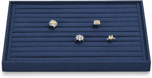 7 Slots Microfiber Jewelry Tray, Ring Display Earring Display Tray, Ring Earrings Studs Tray Showcase Display Jewelry Organizer (Blue)