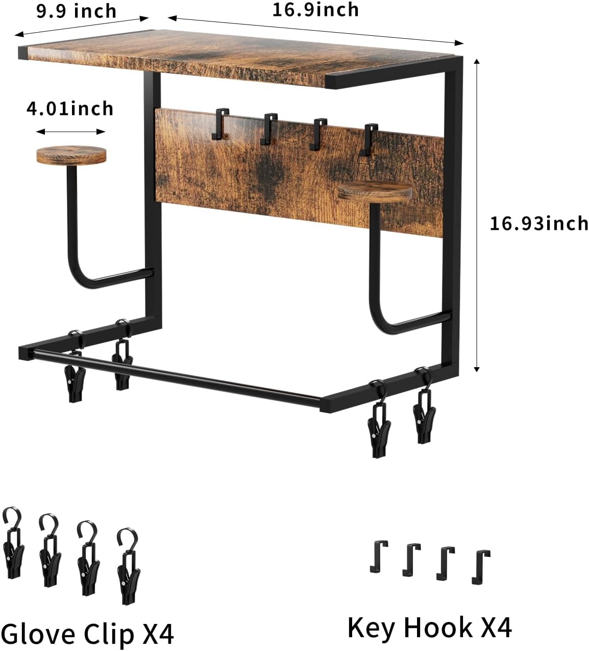 Motorcycle Helmet Holder Wall Mounted, Helmet Rack Wall Mount with Helmet Rack, 4 Glove Chips and 4 hooks, Rustic Helmets Holder and Motorcycle Helmets Racks for Most of Helmet and Clothes