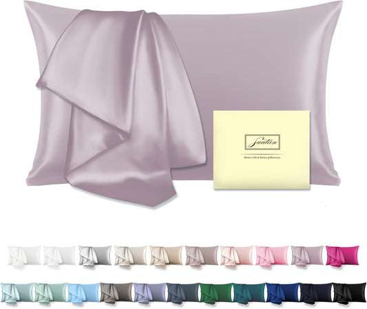 Mulberry Silk Pillow Cases for Hair and Skin Queen Size Silk Pillowcase with Zipper Soft Breathable Smooth Cooling Satin Silk Pillow Covers for Sleeping (Lavender,20"X 30",1Pcs)